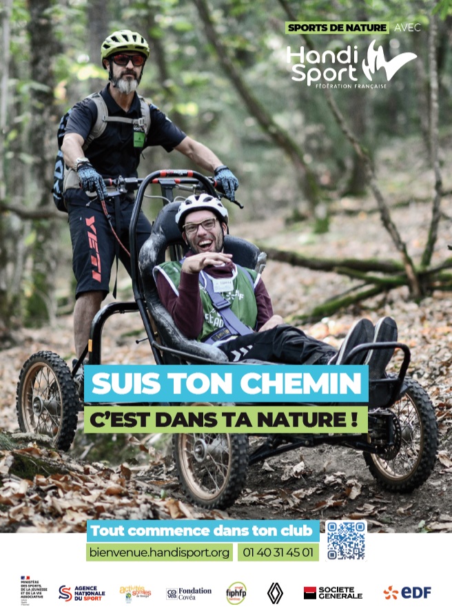 Suis ton chemin c'est dans ta Nature !

2026-2027 : rejoint un club Handisport et ose les sports de nature et outdoor !

Orientation, Plongée, Randonnée, sports d'hiver, Trail, VTT, WCMX...
#Handisport #outdoorsports #sportnature